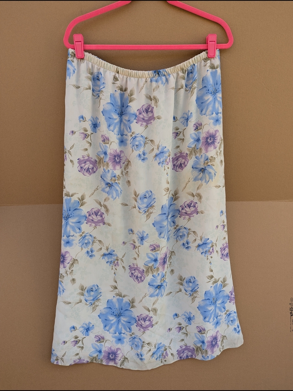 Laura Scott Vintage Floral Midi Skirt XL Purple Rose Elastic Waist Cottagecore